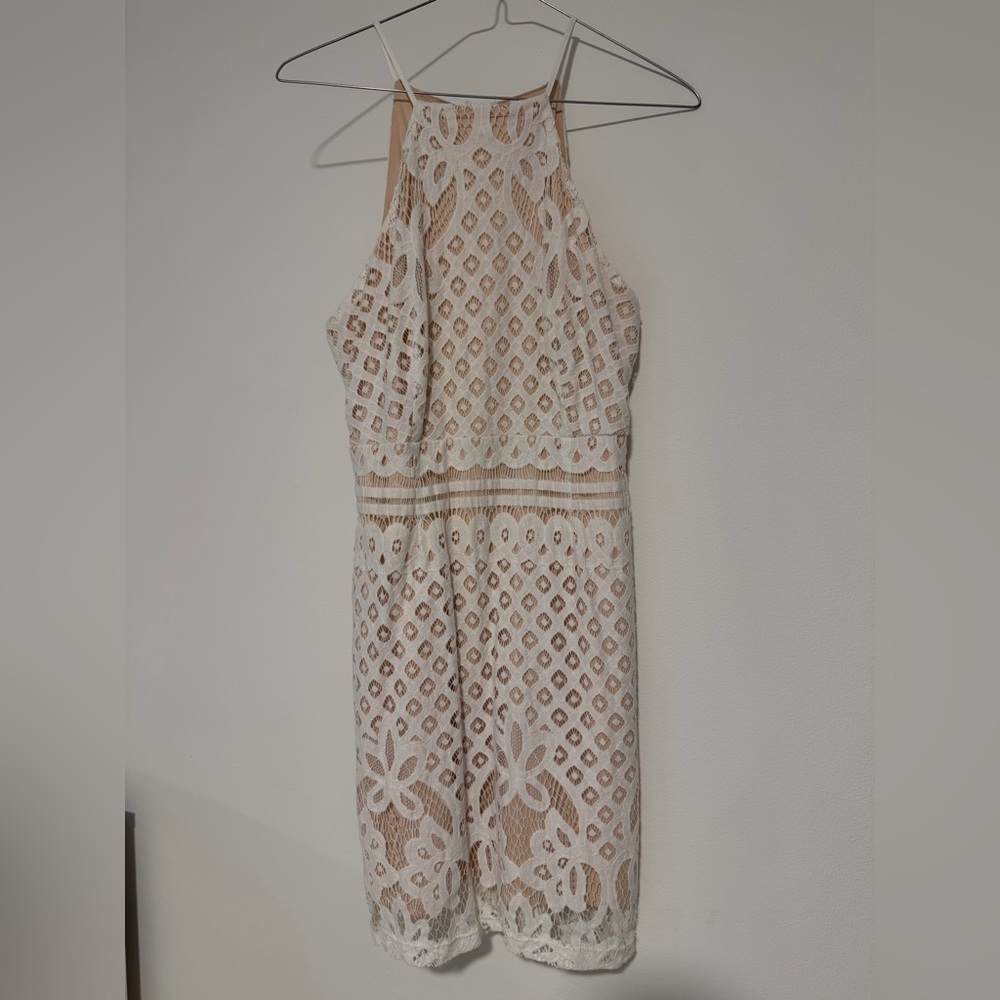 Lulu's White And Cream Lace Backless Dress